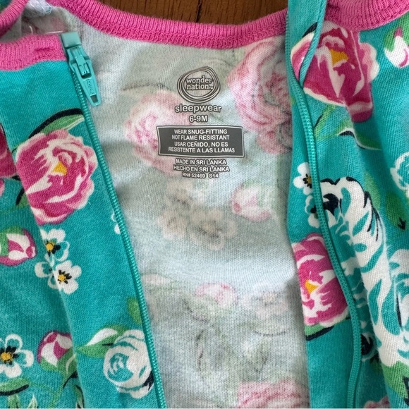 Wonder Nation Baby Girl Floral and Pink Zip One Piece Pajama Set of 2 6-9M - Picture 4 of 4